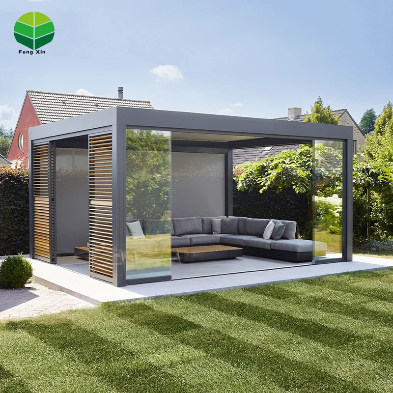 Motorized Opening Louvre Roof System Canopy Aluminum Sun Shade Roof Waterproof Pergola Driveway Gate Car Tent Garage Green House