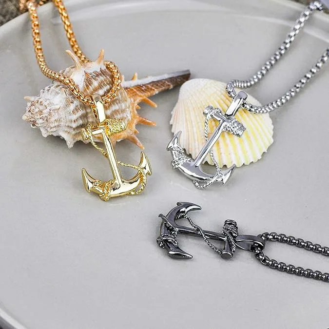 Vintage Jewelry Supplier 925 Silver Caribbean Boat Retro Chain Nautical Anchor Pendant Necklace