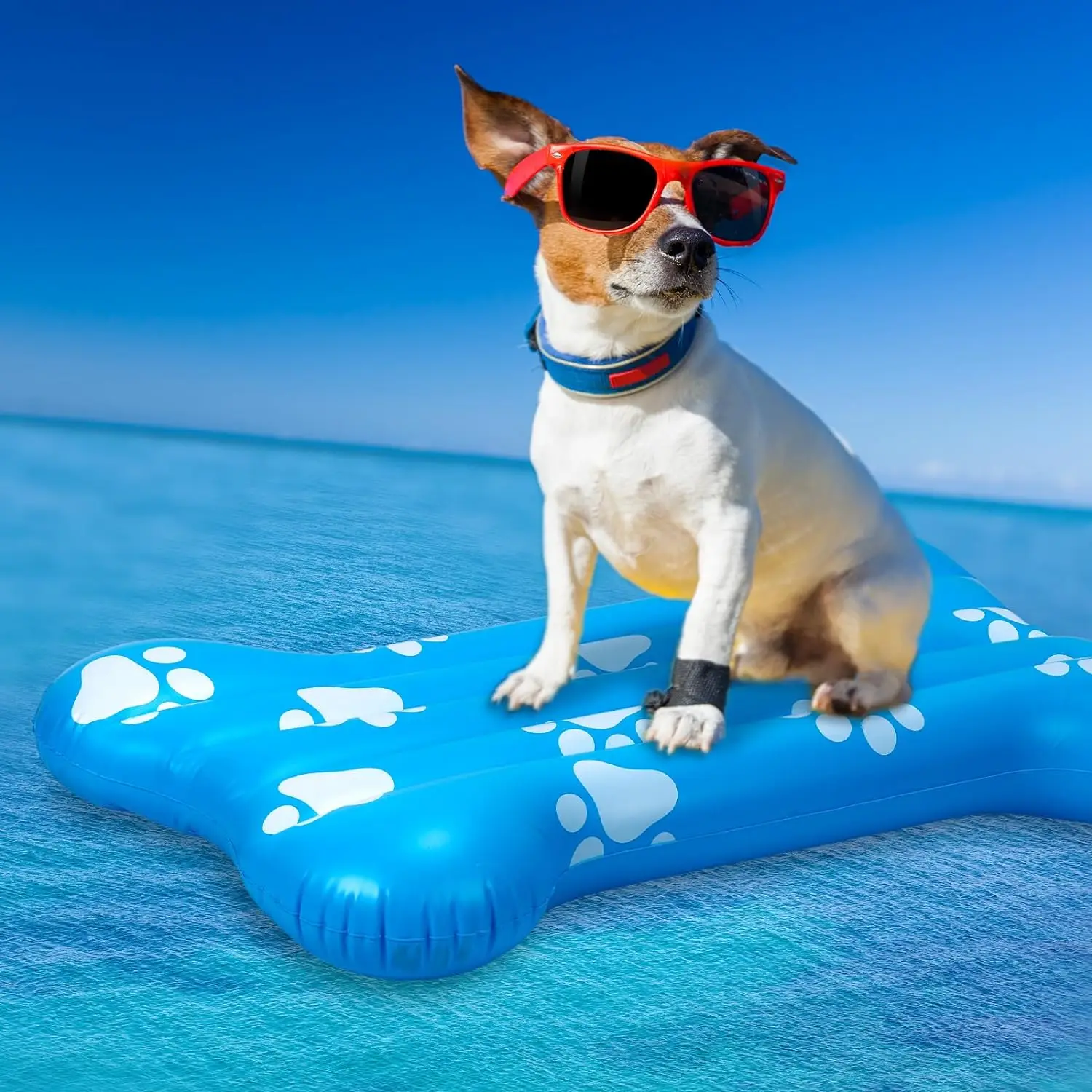 2PCS Inflatable Dog Floating Raft for Summer Pool Durable and Foldable Pet Pool Rafts Ride-on with Footprint and Bone Patterns