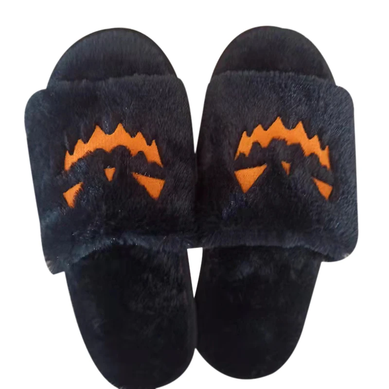 Wholesale plush Pumpkin slippers one size fur bedroom animal indoor house  slipper Pumpkin  slipper