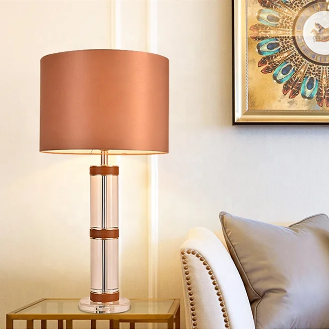 
Fancy luxury artistic white fabric shade translucent glass round fabric tube base neck side table lamp 