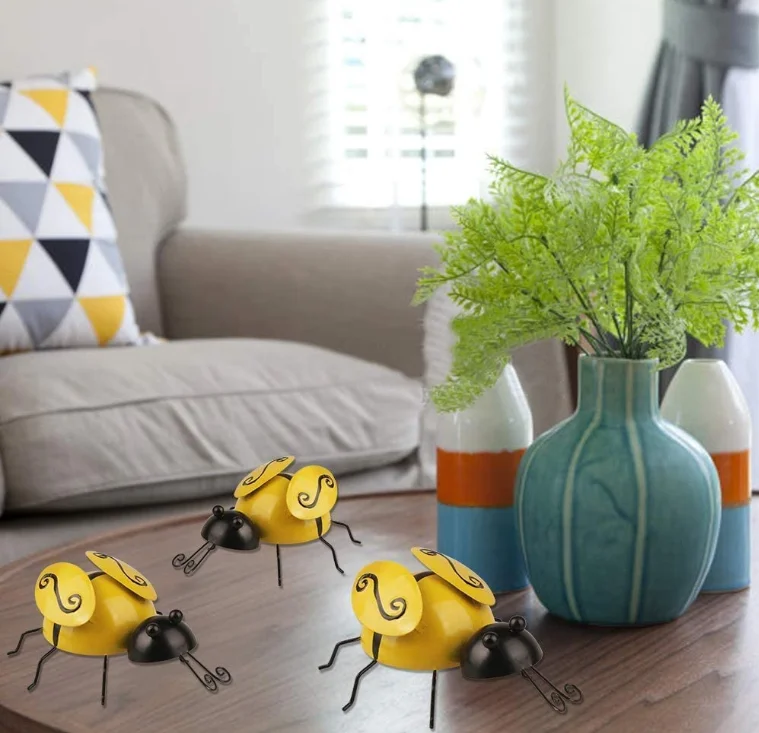 Metal Bumble Bee Garden Decorations Wall Art Bee 3D Sculpture Ornament, Bumble Bee Iron Garden Ornaments Outdoor