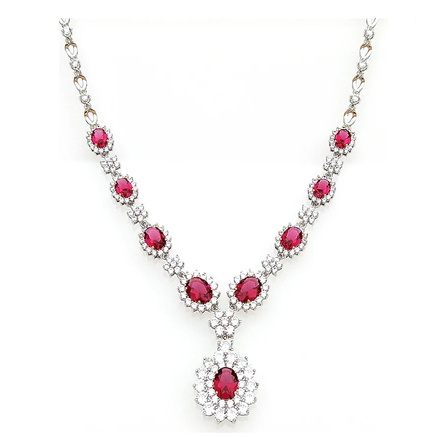 Hot Sale Anniversary Women ruby  Necklace Engagement Gift Silver  Necklace Party Wedding Fashion  Necklace