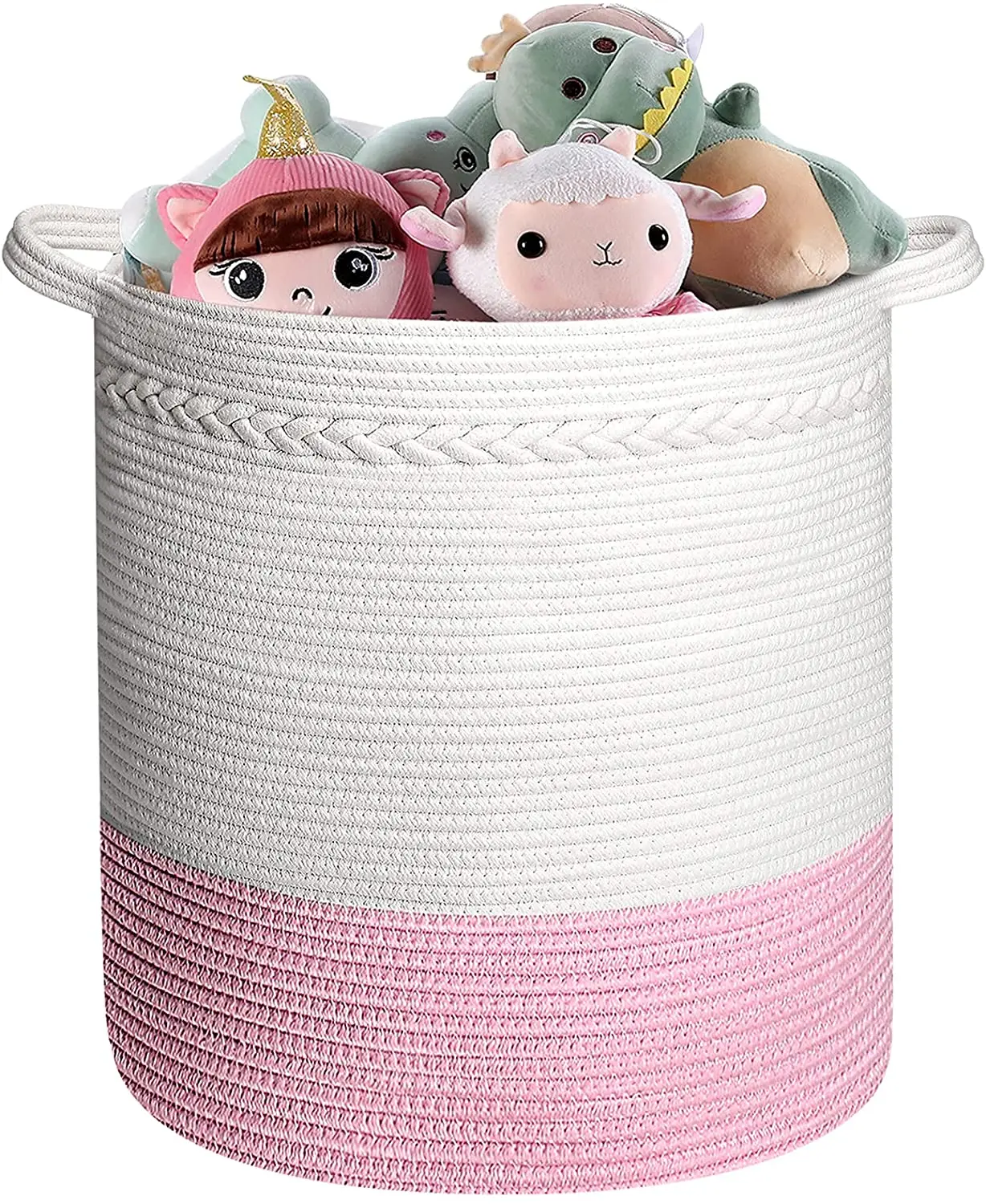 QJMAX Cotton Rope Storage Basket Baby Laundry Basket For Toys Blanket
