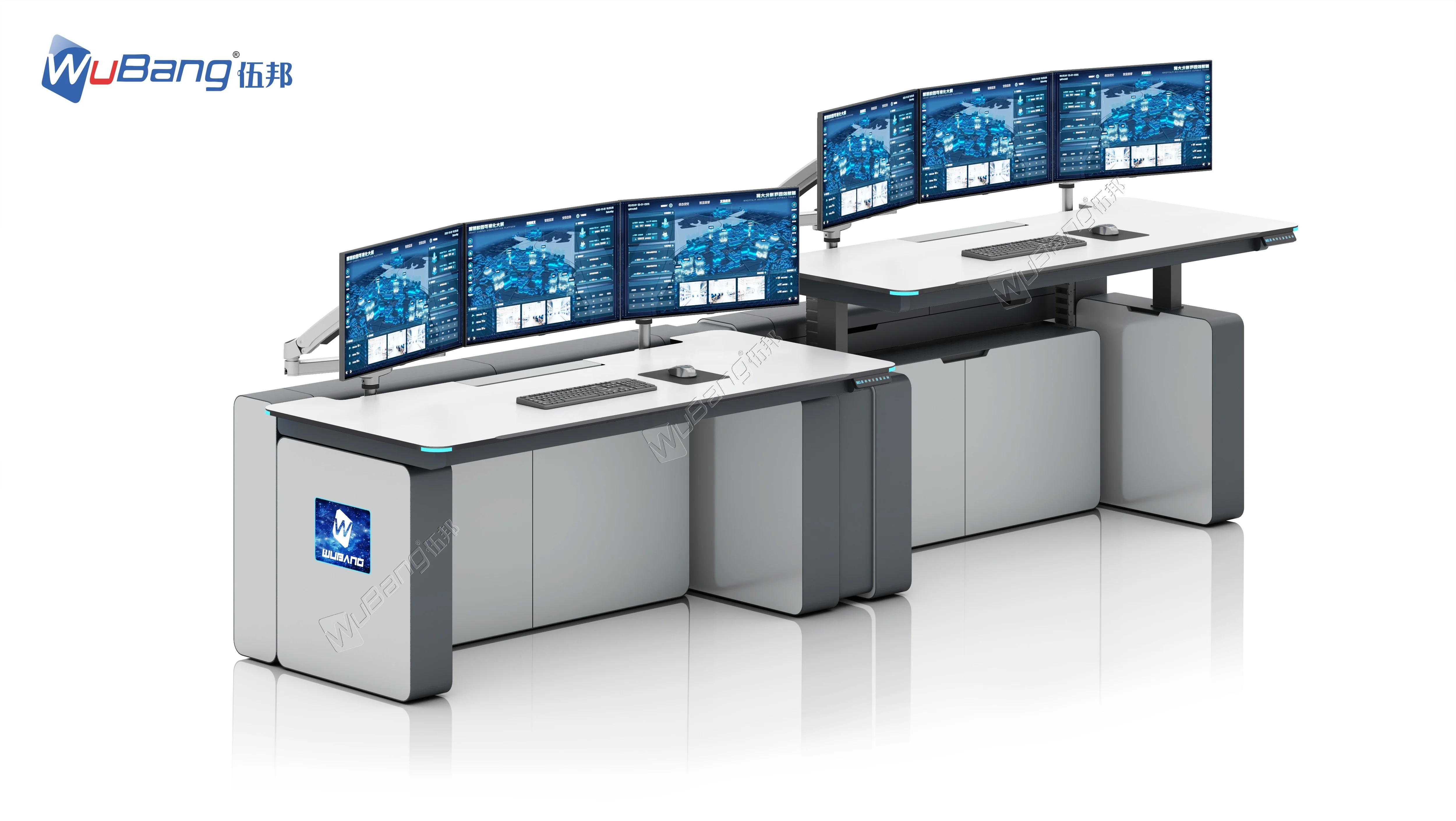 Heavy-duty Lift Column Standing Console Monitoring Room Console Command Center Furniture With Storage