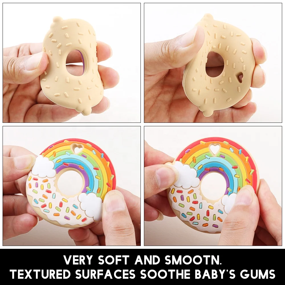 Christmas new arrival rainbow donut silicone baby chewable teething sensory toys teethers