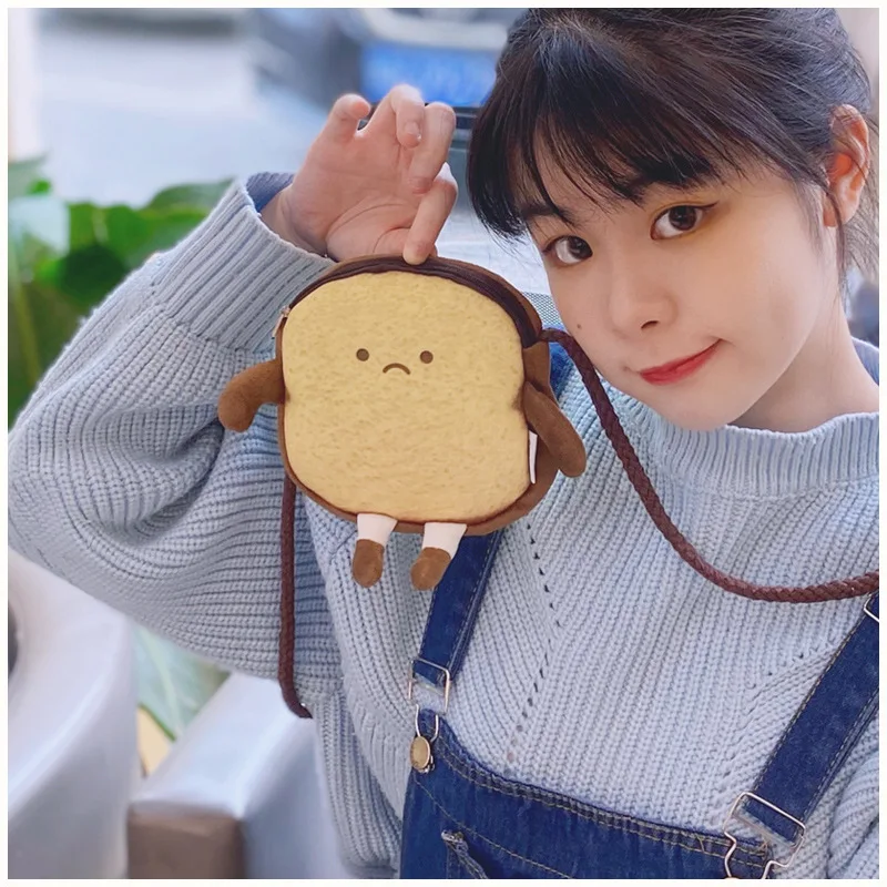Cute Cartoon Toast Bread Coin Purse Wallet Personalized Creative Student Girl Crossbody Casual Small Satchel Messenger Bag