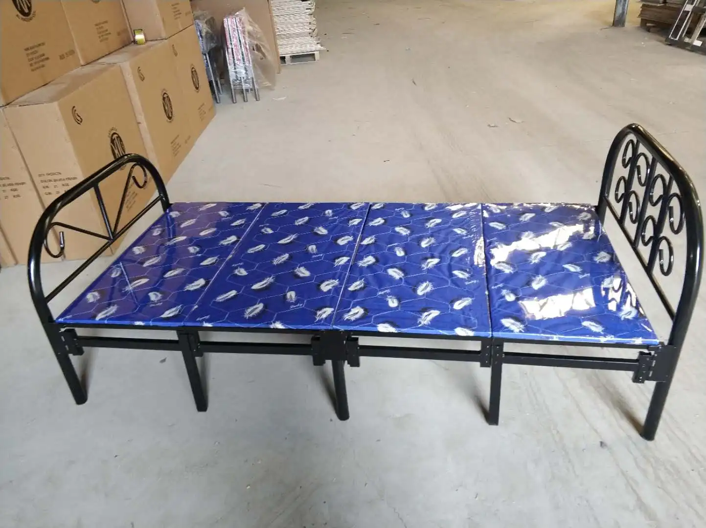Foldable Bed for Adults Carton Folding Bed Single Bed Metal Structure Iron with Matress Modern Dark Color 50pcs Customized Color