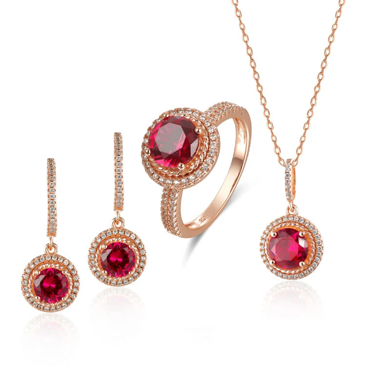 Ruby wedding jewelry set beautiful ruby bridal jewelry set 925 silver jewelry set ring necklace earrings