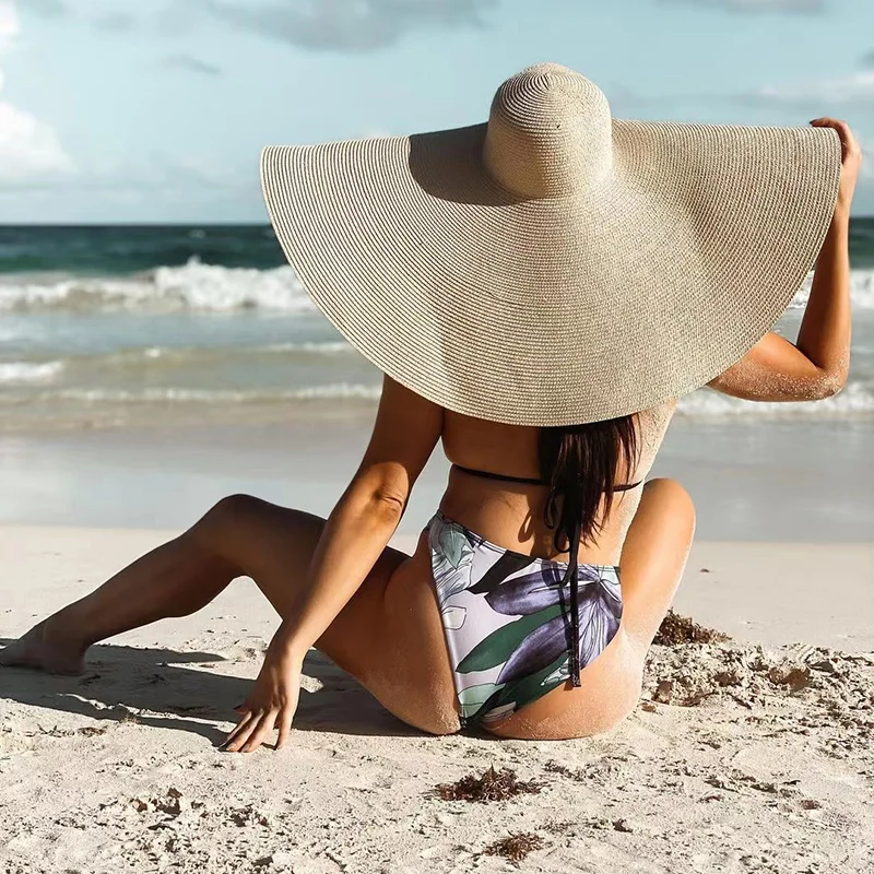 New Summer Fashion Oversize Beach Hat For Women 25CM Brim Large Straw Hat Party Sun Protection Hat For Traveling