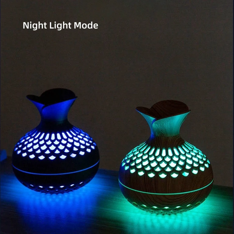 2024 New Flower Humidifiers 300ml Wooden Mini USB Home Office Desktop Portable H20 Air Humidifiers with Night Light