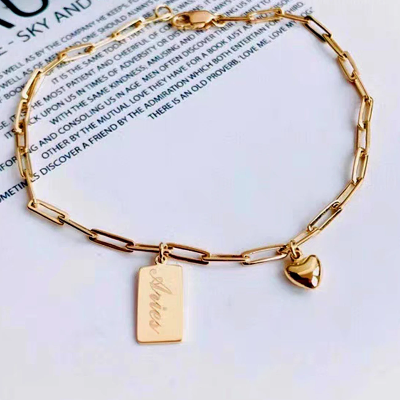 14k Gold square brand love bracelet female simple