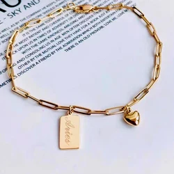 14k Gold square brand love bracelet female simple