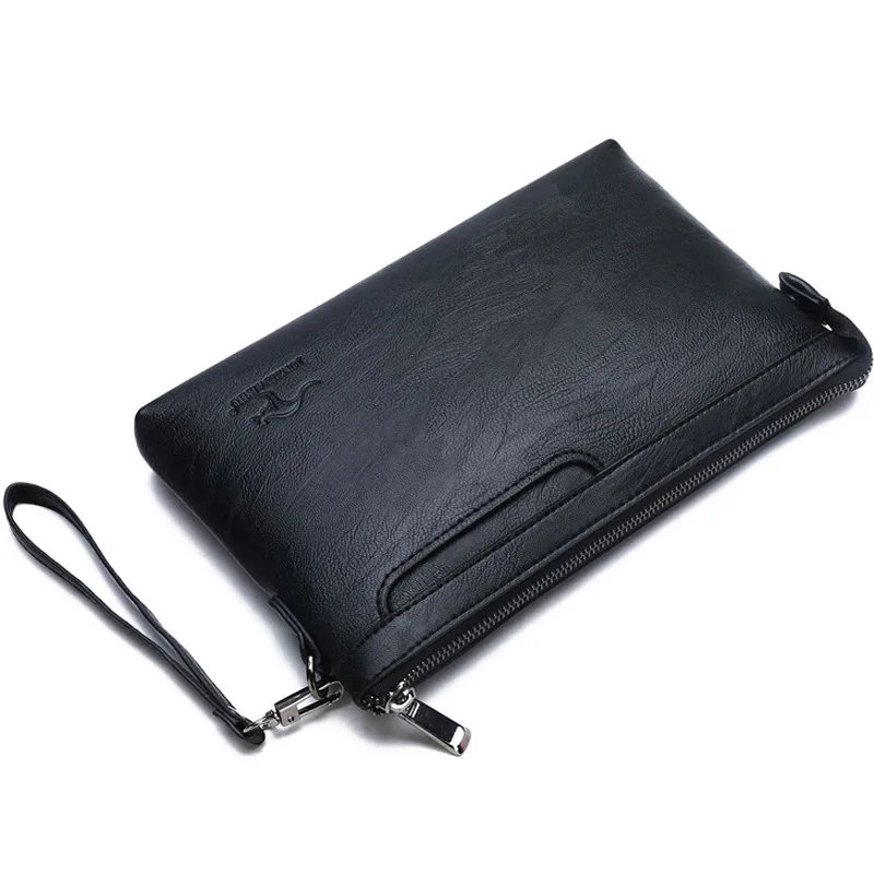 RU Custom Logo High Quality Luxury Leather Men Envelope Purse Fashion Designer Wristlets Bags Clutch Wallet For Men