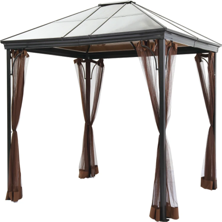 High quality Luxury patio backyard garden steel Metal Mosquito netting Hardtop Gazebo