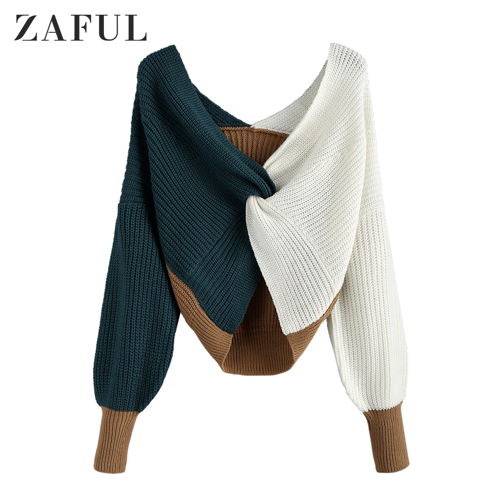 
ZAFUL с глубоким вырезом и ярких цветов, крутая Мода свитер для женщин 