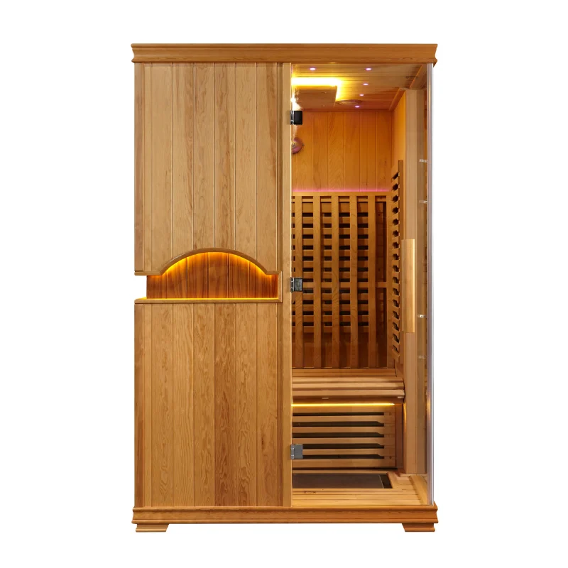 Sunrans Upgraded 2-Person Electric Hemlock Wood Infrared Sauna With 8 Infrared Heaters And Chromotherapy