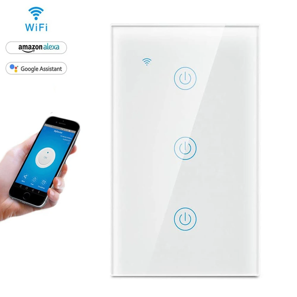 US Standard USA Tuya 3 Gang Touch Interruptor Inteligente Pared Wifi Smart