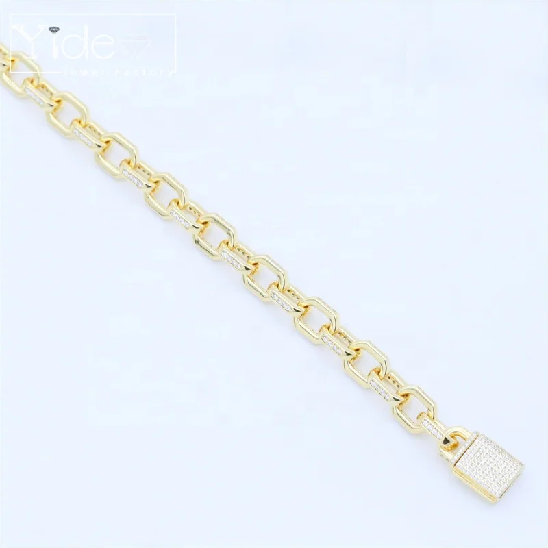 Paved cz diamond zircon cross chain iced out necklace jewelry lock shaped clasp hip hop bracelet