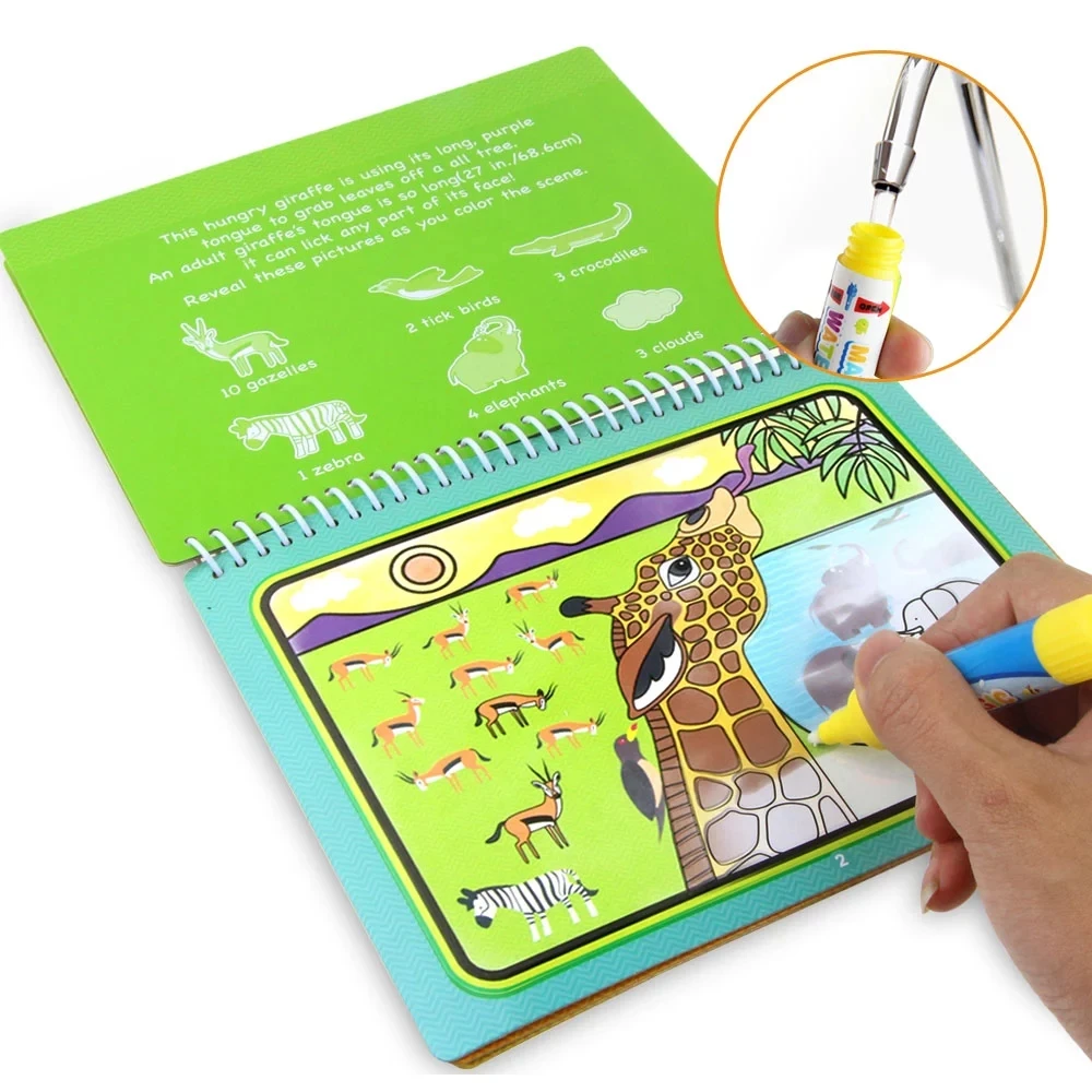 8 styles Magic Water Drawing Book Coloring Doodle & Magic Pen Drawing Toys early education For Kids Birthday Gift