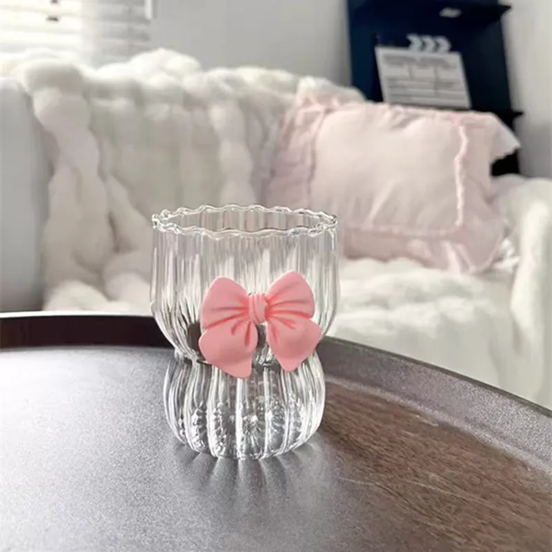 Wholesale customization direct sales can customize INS cute bow shaped glass cups unique fairy juice cup