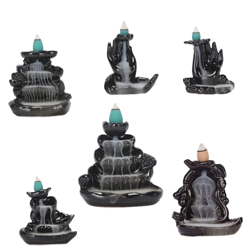 Chinese Lotus Buddha Hand Ceramic Incense Burner Wood Perfume Lamp for Aromatic Lavender Scent Fragrant Smoke Burning burner