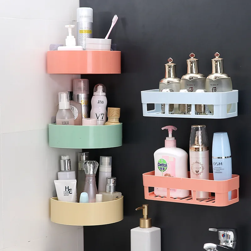 Wholesale Bathroom Shelves Punch-free Shelf Plastic Shower Storage Rack Holder Kitchen Organizer Bathroom Punch Corner Frame