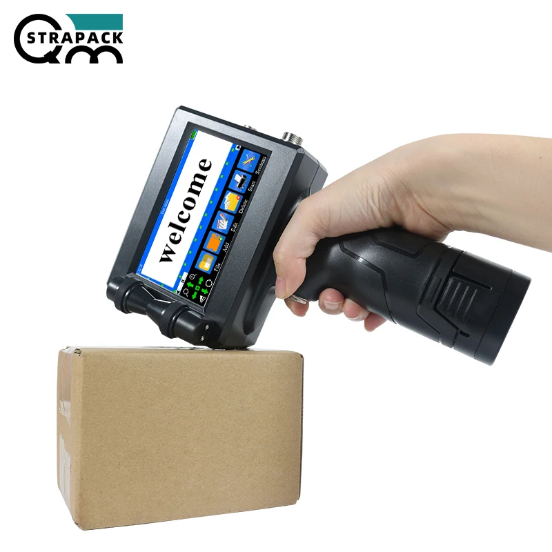 QMSTRAPACK Handheld Inkjet Printer for Date Qualified Bar Code/Carton/PVC/Paper/Boxes/Carton Printing