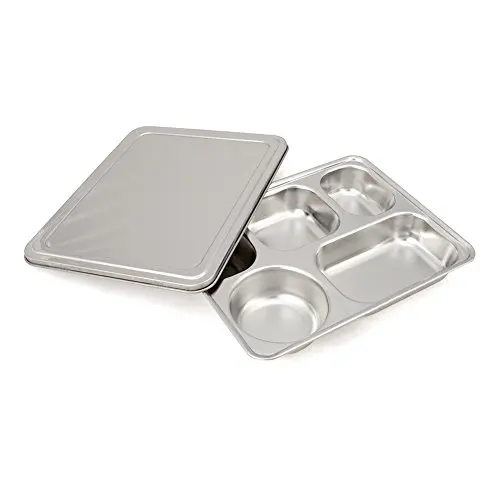 
3 Section Student Metal Lunch Tray Stainless Steel Food Plate With Compartment 