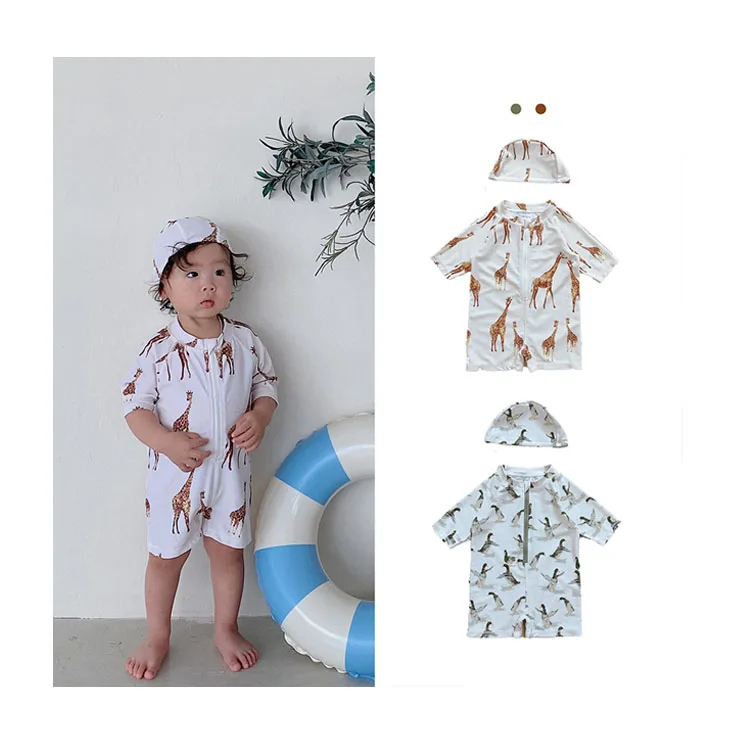 Aide One Piece Zip-Up Short Sleeve Swimwear High Quality Beachwear Kids Cover Up Customized Swimwear Baby Girl Kid Quick Dry
