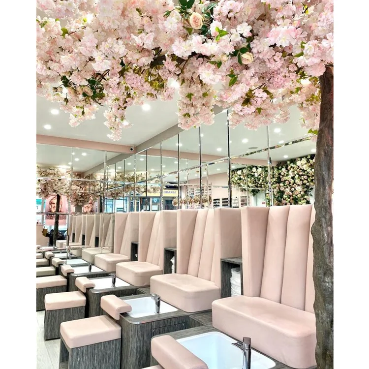 Роскошный педикюрный стул из розовой ткани с высокой спинкой, стул для спа и педикюра с раковиной