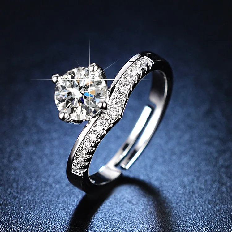 Factory Direct sales open adjustable ring female six claw Cubic zirconia stone ring Factory wholesale