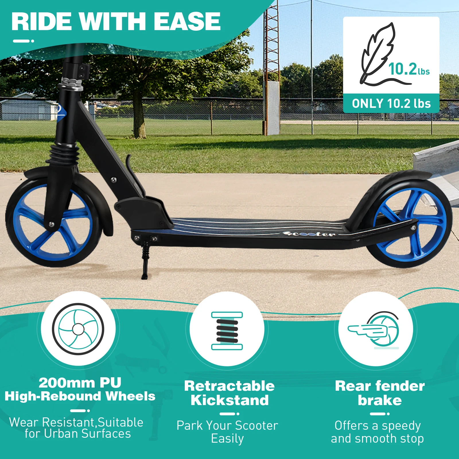 200mm Big PU Wheels kick scooter Foldable Foot Kick Scooter for Adult