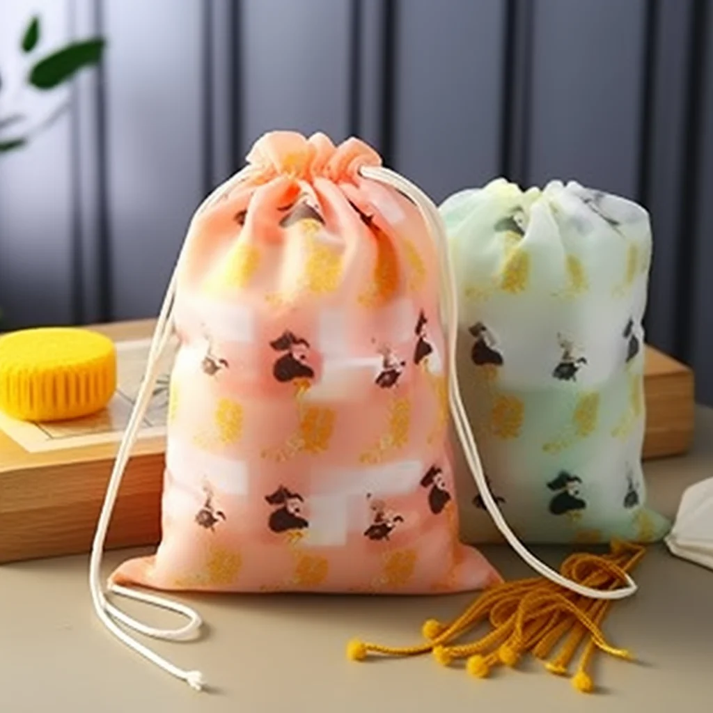Eco-friendly  PEVA Packaging Clothing Plastic Drawstring Bag Waterproof Frosted Poly Bag With Draw String For Packing