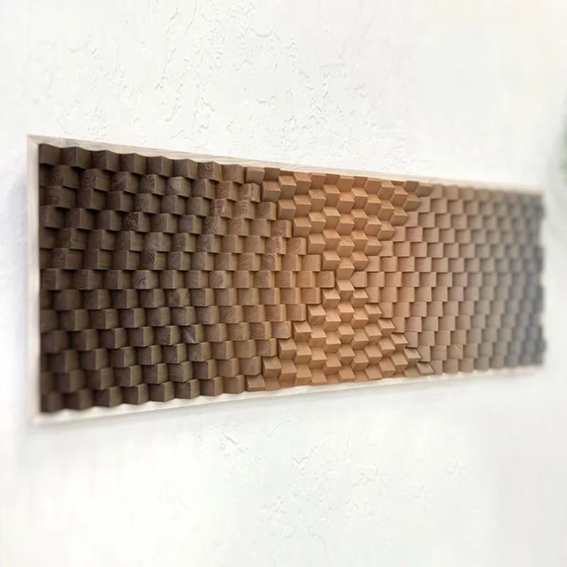 Home Decor Mixed Media Art 3D Abstract Geometric Wall Arts Handmade Wood Carved Artwork Design Wall Painting