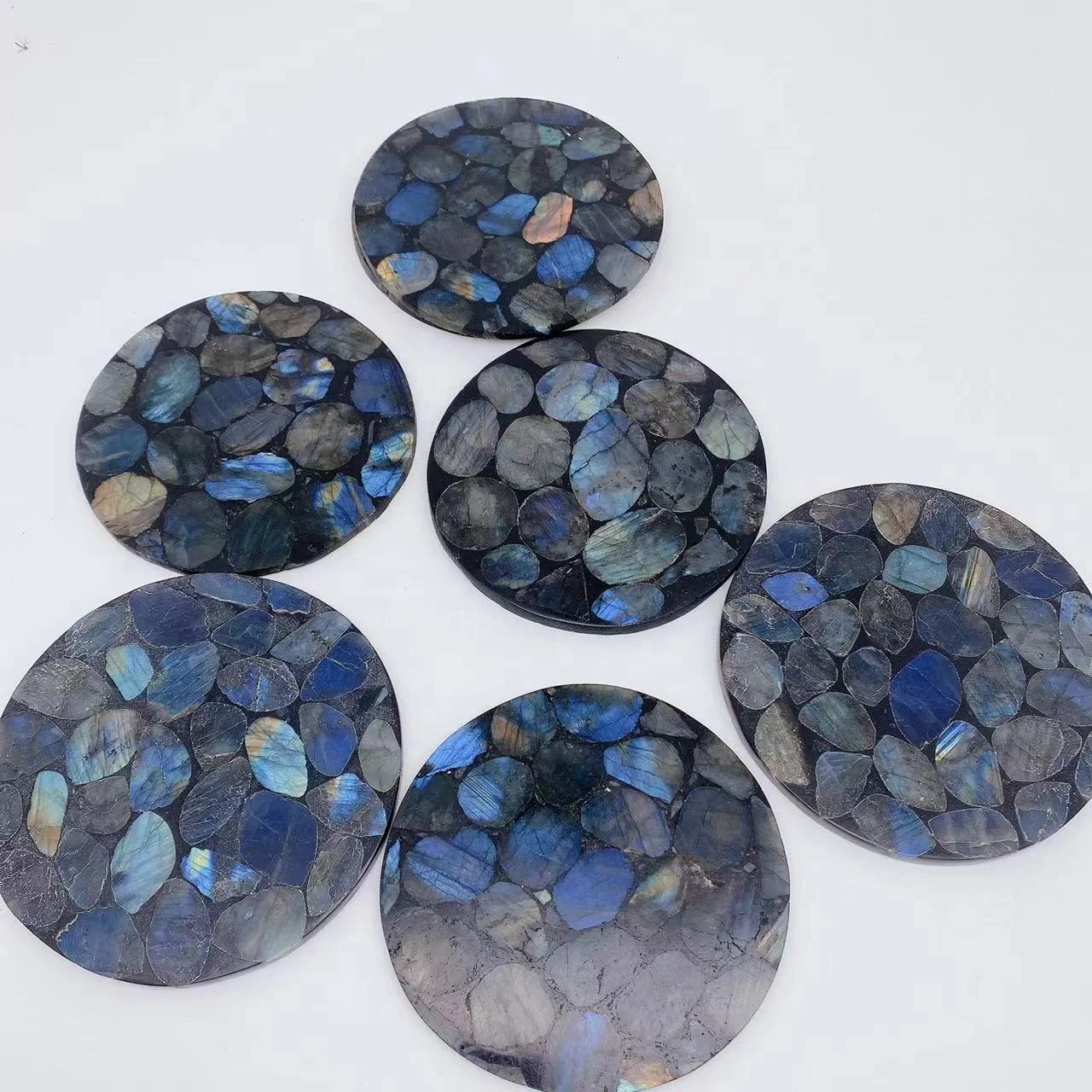 Factory Price Wholesale Natural Labradorite Round Slice Coasters Crystal Agate Coasters For Bar Home Decoration