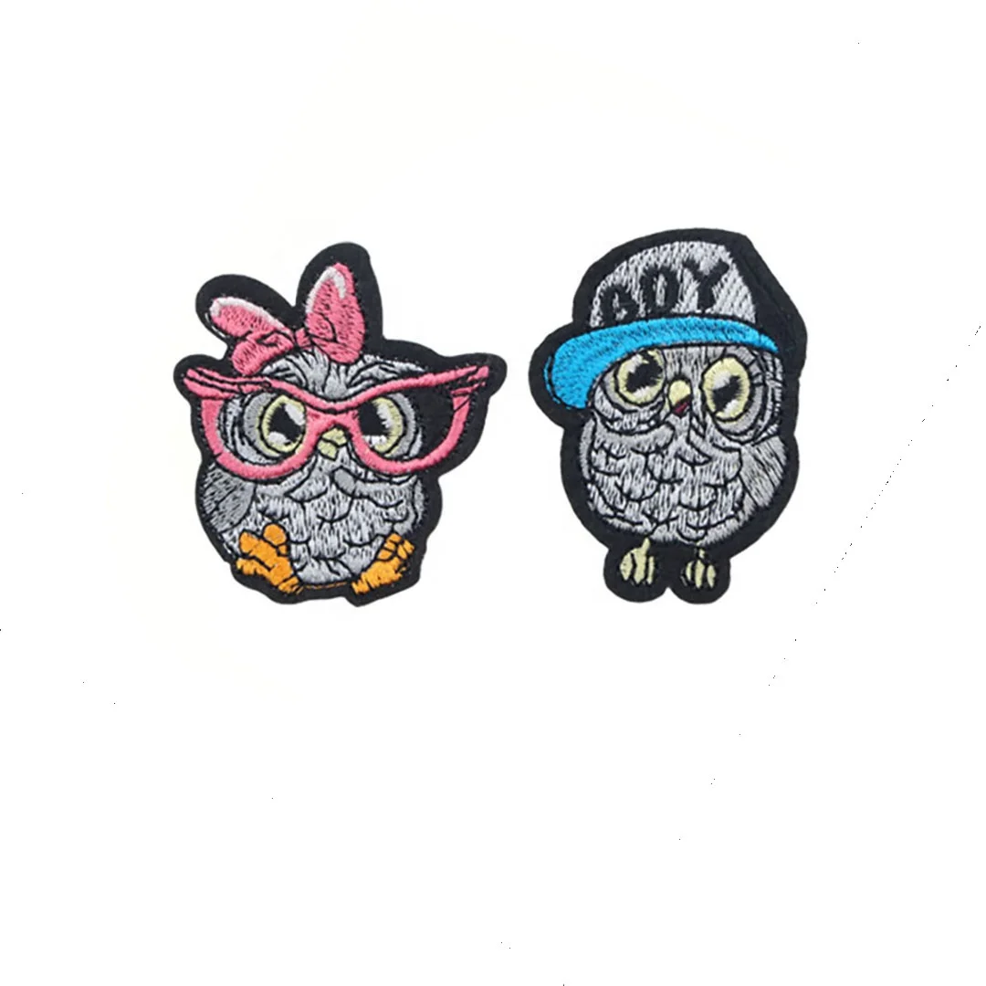 Small size couple iron on cartoon owl embroidery patch for t shirt/hoodie/clothing LT2773A