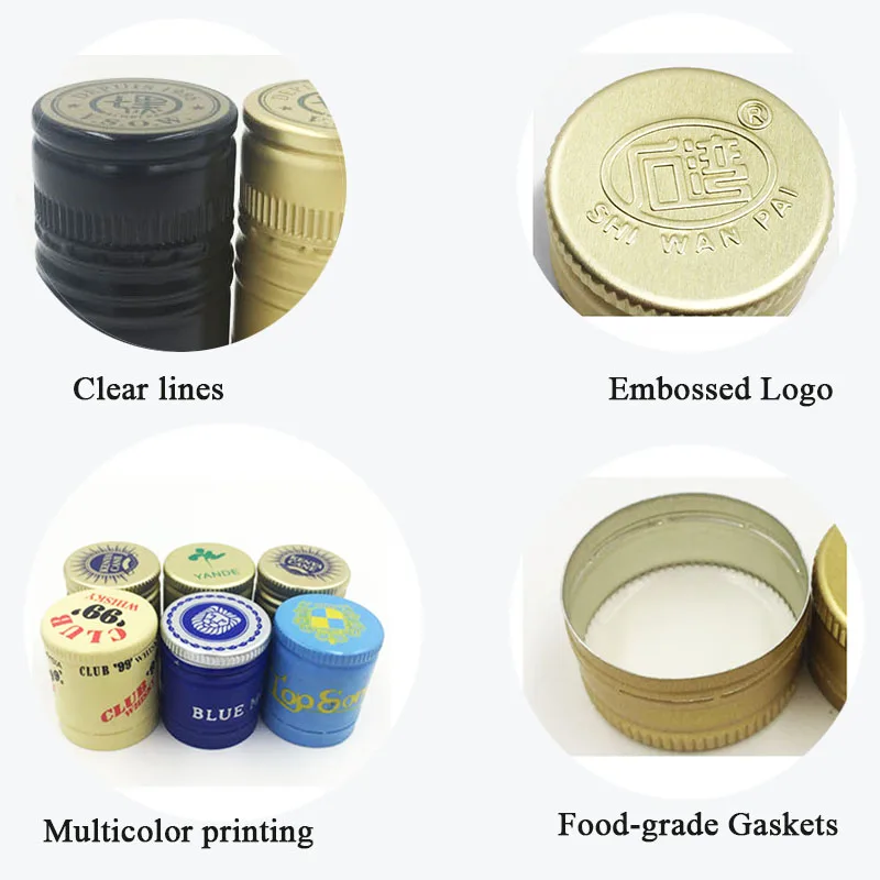 Factory Wholesale Customizable Recycled Metal ROPP Cap Aluminium-Plastic Pilfer-Proof Bottle Cap for Whisky Whiskey Vodka Liquor
