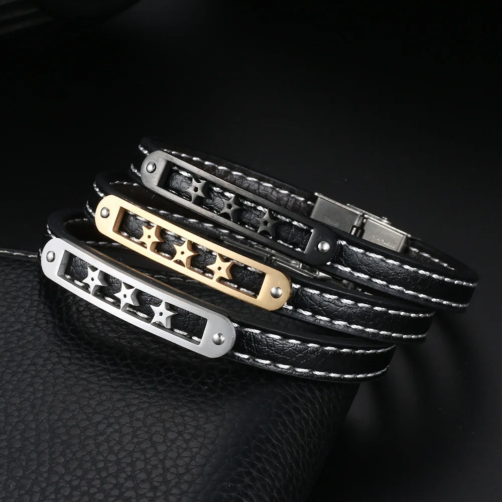 Stainless Steel Leather Star Bracelet Wholesale and Retail Popular Jewelry Couple Bracelet Gift Personality Jewelry