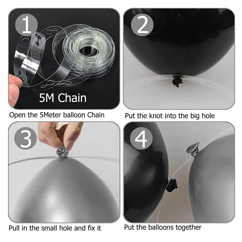 Black White Metallic Silver Balloon Garland Arch Kit for Wedding Proposal Bride Shower Garden Decor Birthday Party Decoration