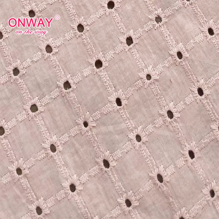2023 New design Eyelet Fabric 100% Cotton Embroidery voile solid Fabric for Women and Girls Dress