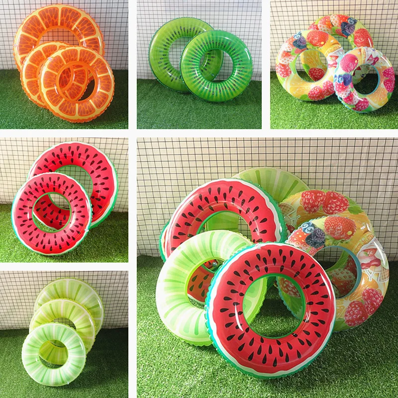 Factory Custom ECO PVC 60/70/80/90/120cm Watermelon Fruit Cartoon Baby Swim Tubes Arm Rings Float Kids Inflatable Swimming Ring
