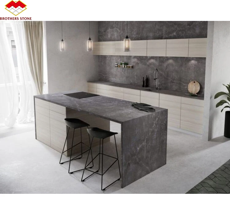 New Products Integrated Kitchen Island of Sintered Stone Modern Artificial Marble Kitchen Sintered Stone Table Top