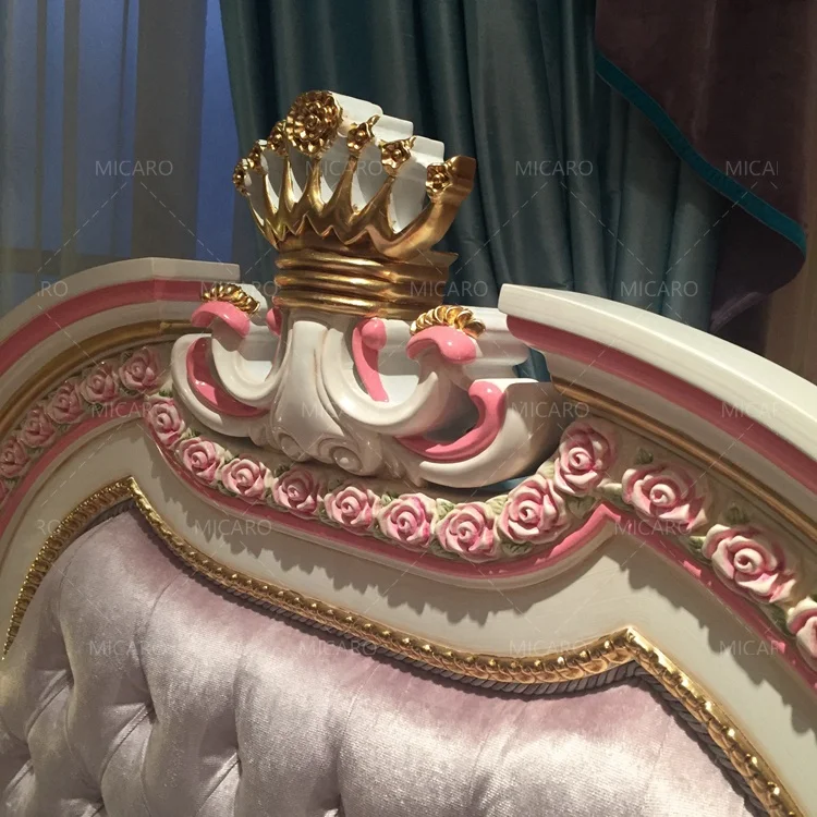 LEQ001A royal european style solid wood kids bed bedroom furniture set with drawing