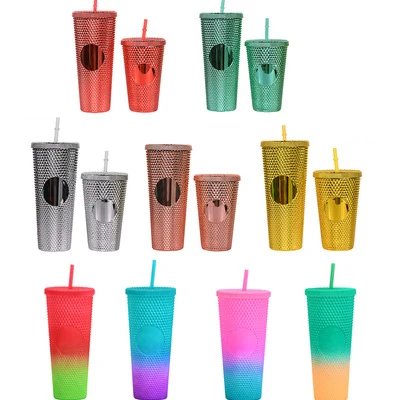 HOT sale Double wall Round frame Star Glow Rivet plastic straws studded tumbler star buckes  cup custom logo