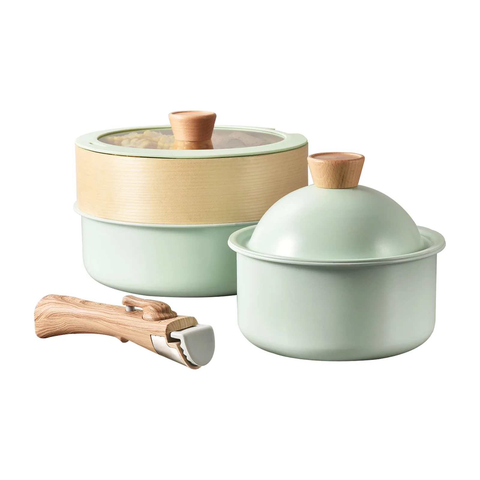 Nordic style simple and fresh home set soup pot milk pot non-stick frying pan combination with steamer