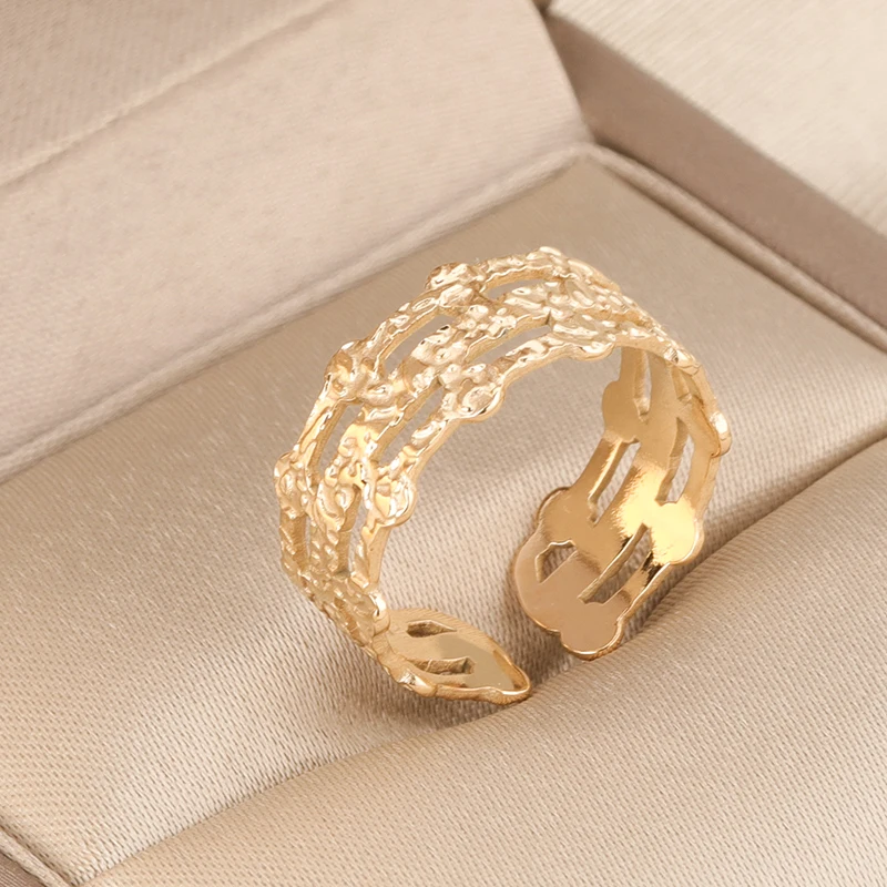  2021 new adjustable rings texture 18k gold plated stainless steel unique