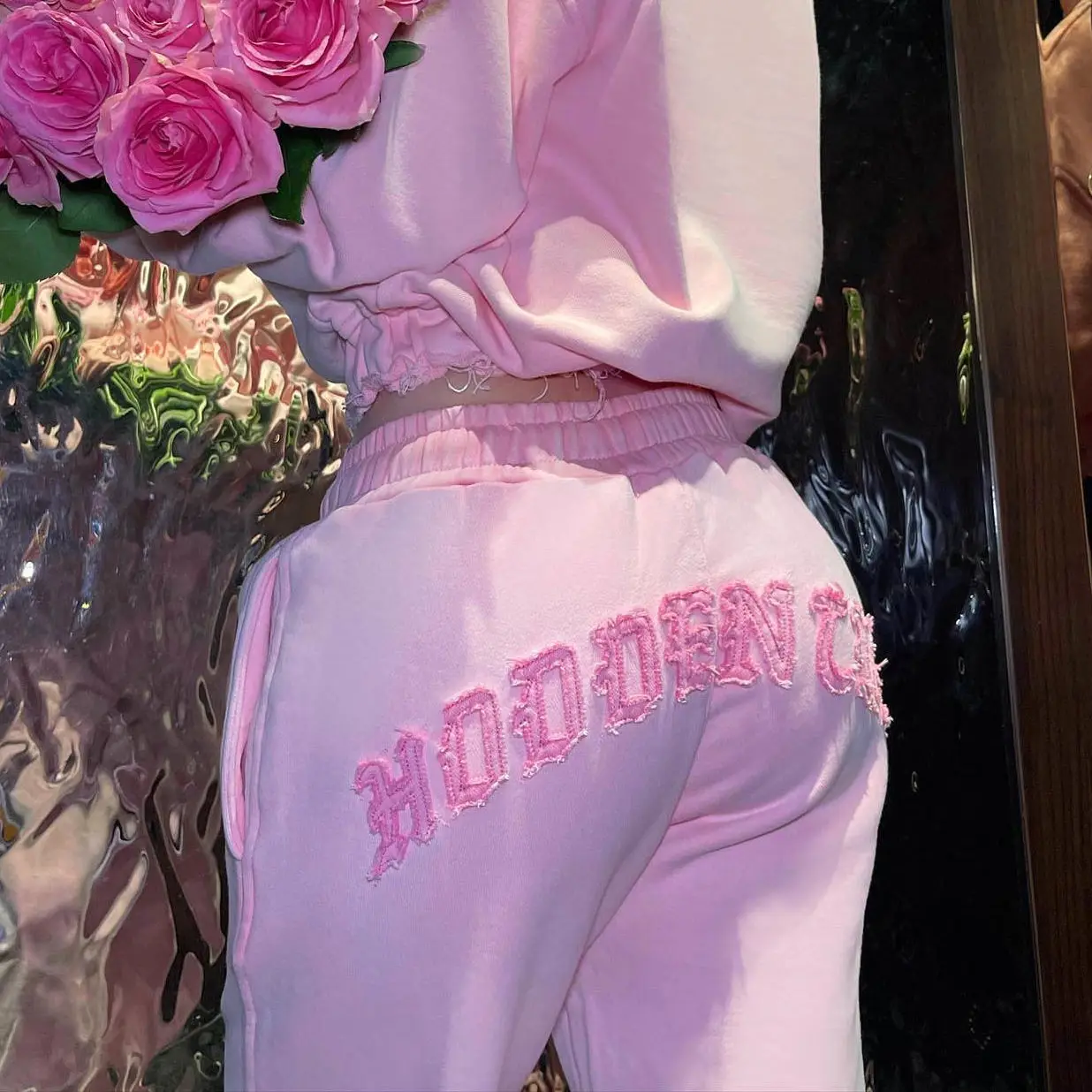 Custom Logo Zip up Two 2 Piece Sweatpants And Hoodie Set Womens Embroidery Washed Cropped Sport Street Wear Joggers Tracksuits