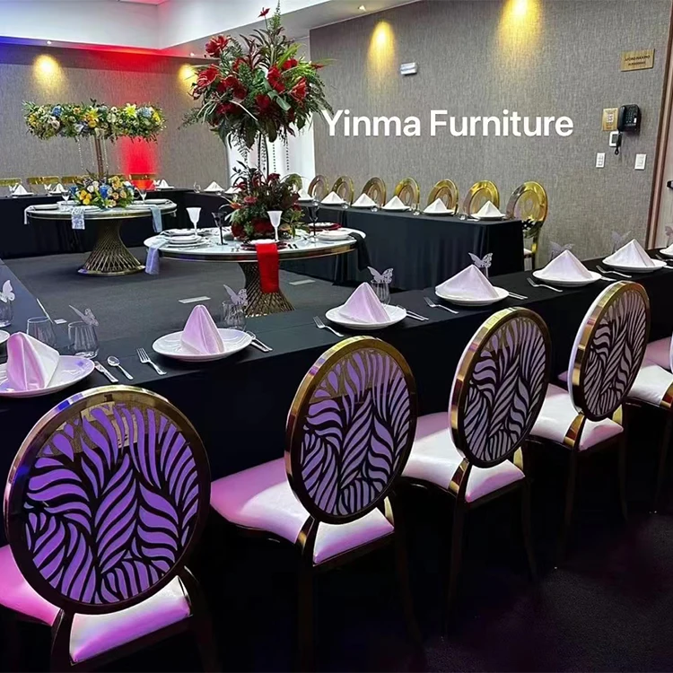Banquet Party Event Furniture Round Back Gold Stackable Event Stainless steel Chairs Wedding