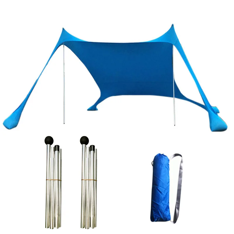 Camping canopy Beach Canopy Awning Sunshade Beach Tent With Sandbag Nylon Fabric Aluminum Poles Sun Shelter